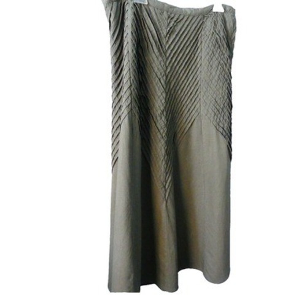 Peter Martin Sage Green Linen Blend Chevron Pleated Midi Skirt Womens Size 12
